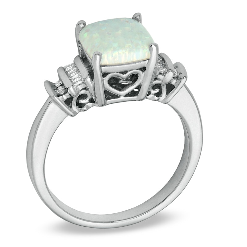Main Image 2 of 8.0mm Cushion-Cut Lab-Created Opal and Diamond Accent Ring in 10K White Gold