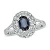 Thumbnail Image 1 of Oval Blue Sapphire and 1/7 CT. T.W. Diamond Fan Ring in 10K White Gold