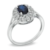 Thumbnail Image 2 of Oval Blue Sapphire and 1/7 CT. T.W. Diamond Fan Ring in 10K White Gold