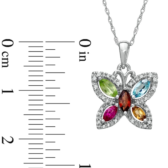 Marquise Semi-Precious and Diamond Accent Butterfly Pendant in 10K White Gold