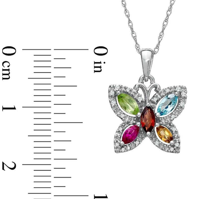 Main Image 2 of Marquise Semi-Precious and Diamond Accent Butterfly Pendant in 10K White Gold