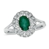 Thumbnail Image 1 of Emerald and 1/7 CT. T.W. Diamond Fan Ring in 10K White Gold