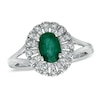 Thumbnail Image 0 of Emerald and 1/7 CT. T.W. Diamond Fan Ring in 10K White Gold