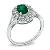 Thumbnail Image 1 of Emerald and 1/7 CT. T.W. Diamond Fan Ring in 10K White Gold