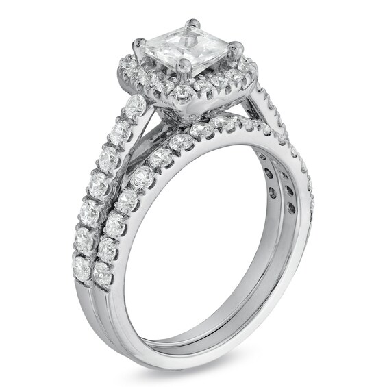 CT. T.w. Princess-Cut Diamond Frame Bridal Set in 14K White Gold