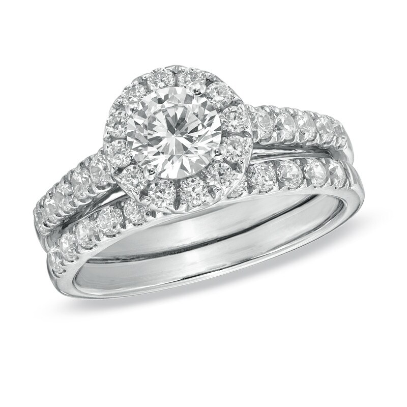 Main Image 1 of 1-1/2 CT. T.W. Diamond Frame Bridal Set in 14K White Gold