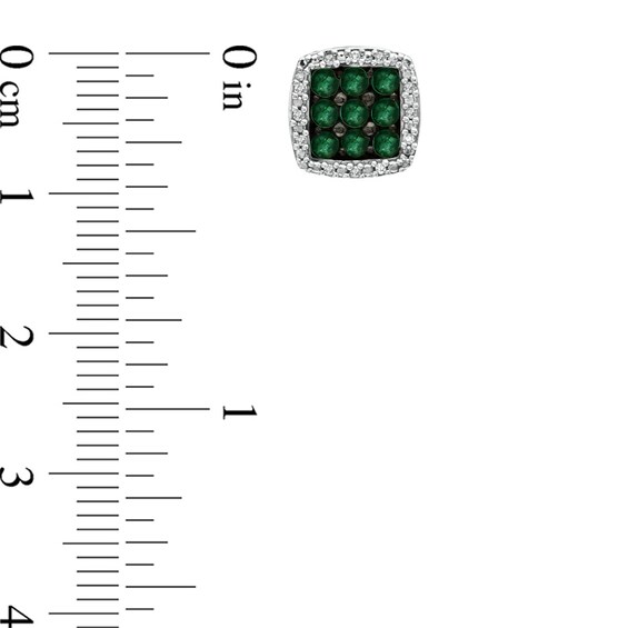 Emerald and Diamond Accent Square Stud Earrings in 10K White Gold