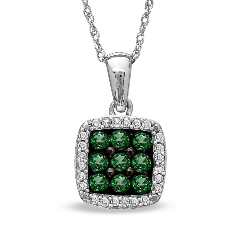 Main Image 1 of Emerald and 1/10 CT. T.W. Diamond Pendant in 10K White Gold