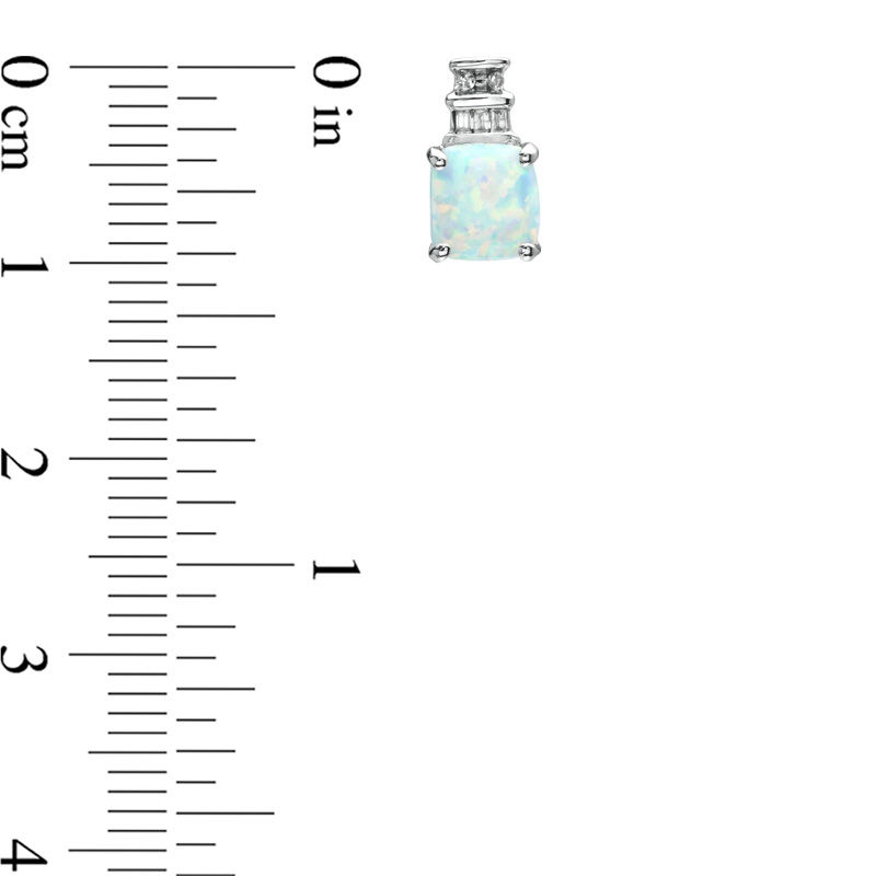 Main Image 2 of 6.0mm Cushion-Cut Lab-Created Opal and Diamond Accent Earrings in 10K White Gold