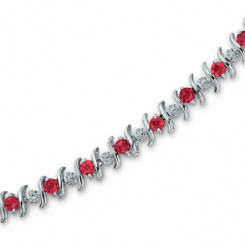 3.0mm Lab-Created Ruby and Diamond Accent Bracelet in Sterling Silver - 7.25"