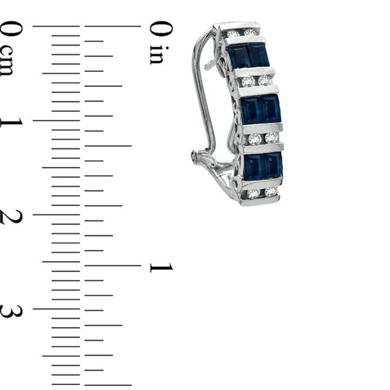 Baguette Blue Sapphire and 1/6 CT. T.w. Diamond Earrings in 10K White Gold