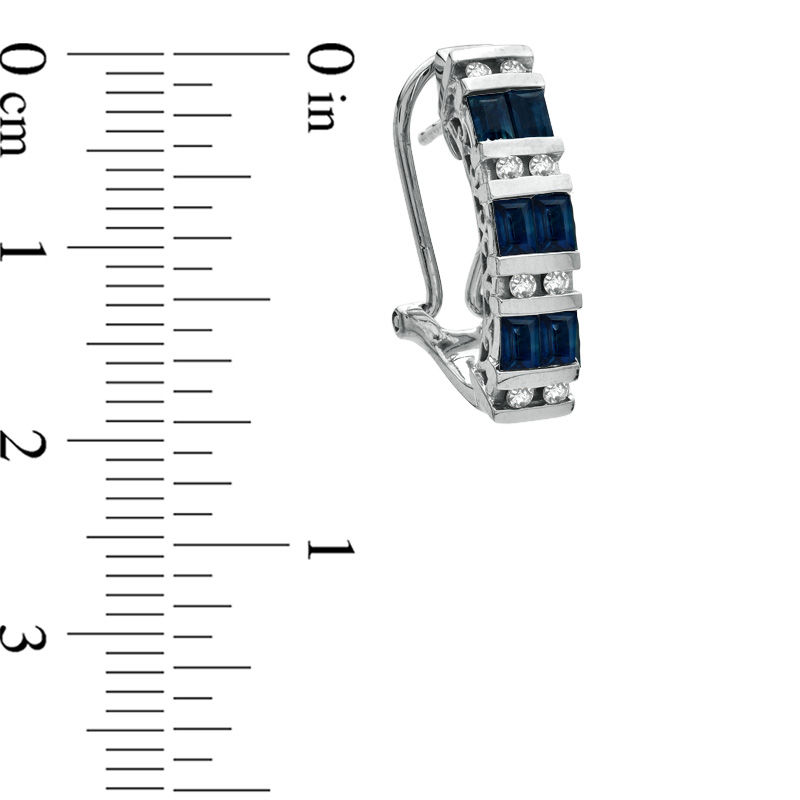 Main Image 2 of Baguette Blue Sapphire and 1/6 CT. T.W. Diamond Earrings in 10K White Gold