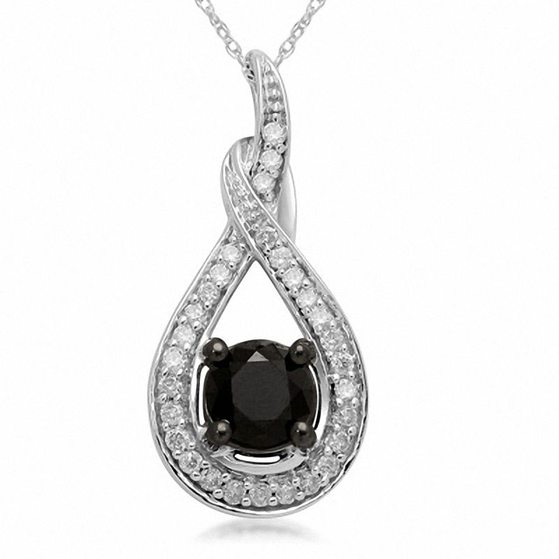 Black Mystique 1 CT. T.W. Enhanced Black and White Diamond Twist Pendant in 10K White Gold