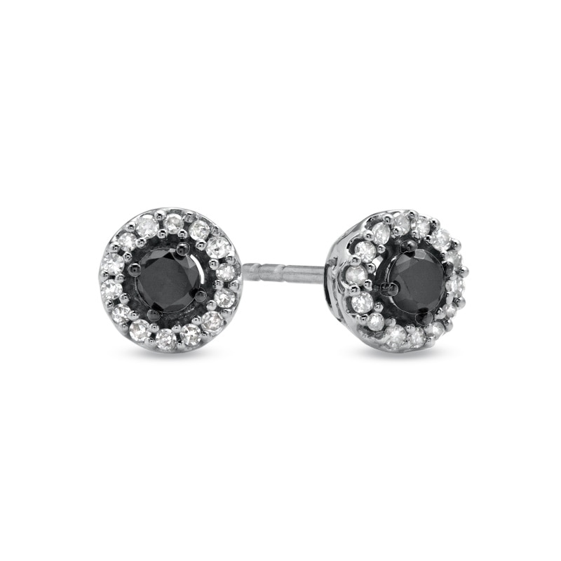 Main Image 1 of Black Mystique 1/5 CT. T.W. Enhanced Black and White Diamond Frame Stud Earrings in 10K White Gold