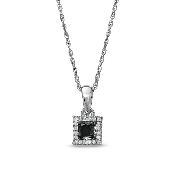 Black Mystique 1/5 CT. T.w. Enhanced Black and White Princess-Cut Diamond Square Frame Pendant in 10K White Gold
