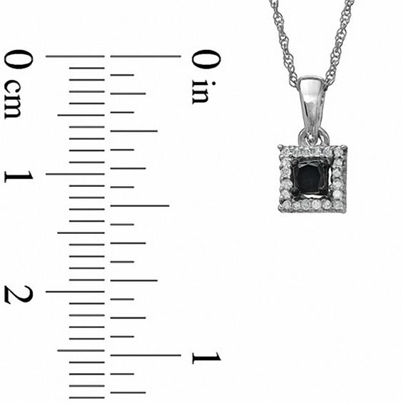 Black Mystique 1/5 CT. T.w. Enhanced Black and White Princess-Cut Diamond Square Frame Pendant in 10K White Gold