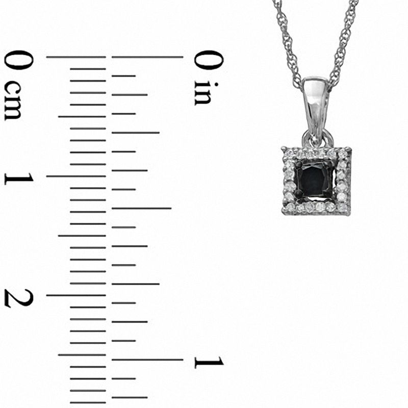 Main Image 2 of Black Mystique 1/5 CT. T.W. Enhanced Black and White Princess-Cut Diamond Square Frame Pendant in 10K White Gold
