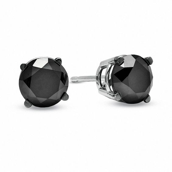 Black Mystique 2 CT. T.w. Diamond Enhanced Black Solitaire Stud Earrings in 10K White Gold