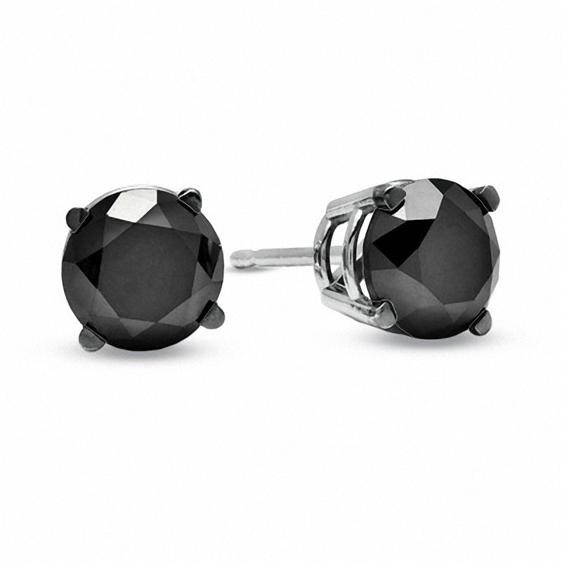 Main Image 1 of Black Mystique 2 CT. T.W. Diamond Enhanced Black Solitaire Stud Earrings in 10K White Gold
