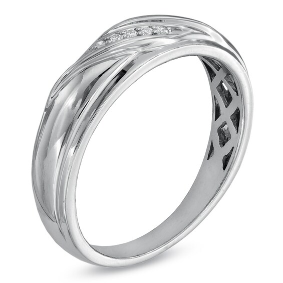 1/3 CT. T.w. Diamond Heart Frame Slant Comfort Fit Wedding Ensemble in 10K White Gold - Size 7 and 10
