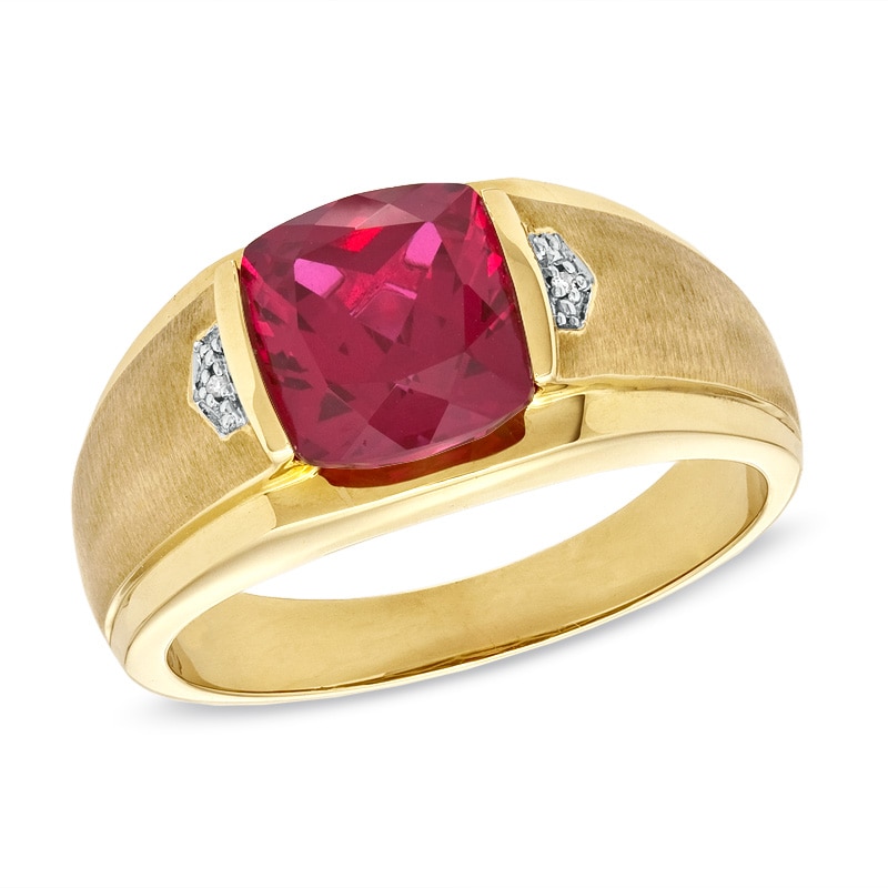 Main Image 1 of Lab-Created Ruby and Diamond Accent Band in 10K Gold
