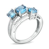 Thumbnail Image 2 of Cushion-Cut Blue Topaz and 1/8 CT. T.W. Diamond Three Stone Ring in 10K White Gold