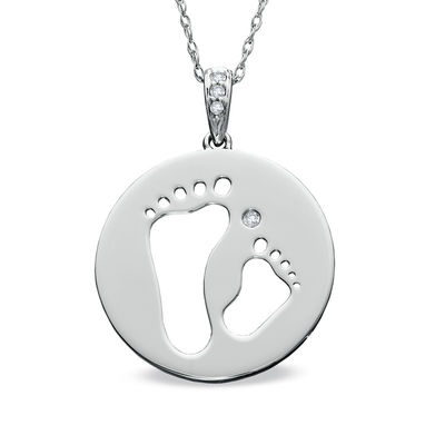 Tiny Toes™ Diamond Accent "Two Feet" Disc Pendant in 10K White Gold