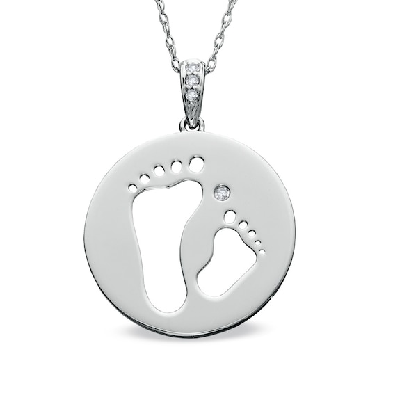 Tiny Toesâ¢ Diamond Accent "Two Feet" Disc Pendant in 10K White Gold
