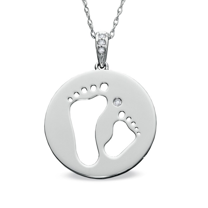 Main Image 1 of Tiny Toes™ Diamond Accent "Two Feet" Disc Pendant in 10K White Gold