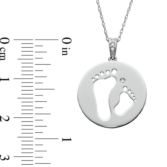 Tiny Toesâ¢ Diamond Accent "Two Feet" Disc Pendant in 10K White Gold