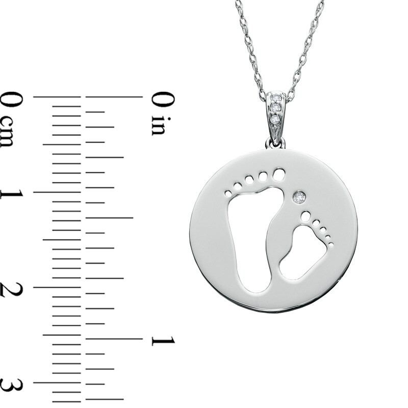 Main Image 2 of Tiny Toes™ Diamond Accent "Two Feet" Disc Pendant in 10K White Gold