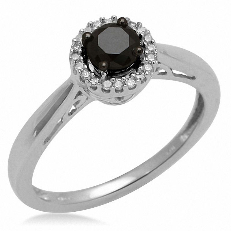 Main Image 1 of Black Mystique 1/2 CT. T.W. Enhanced Black and White Diamond Frame Ring in 10K White Gold
