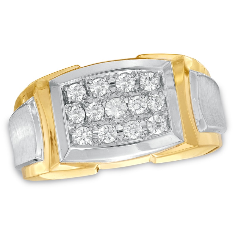 Men's 1/2 CT. T.W. Diamond Triple Row Ring in 10K Two-Tone Gold