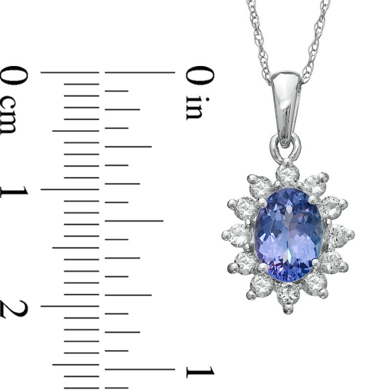 Main Image 2 of Oval Tanzanite and Lab-Created White Sapphire Frame Pendant in 10K White Gold