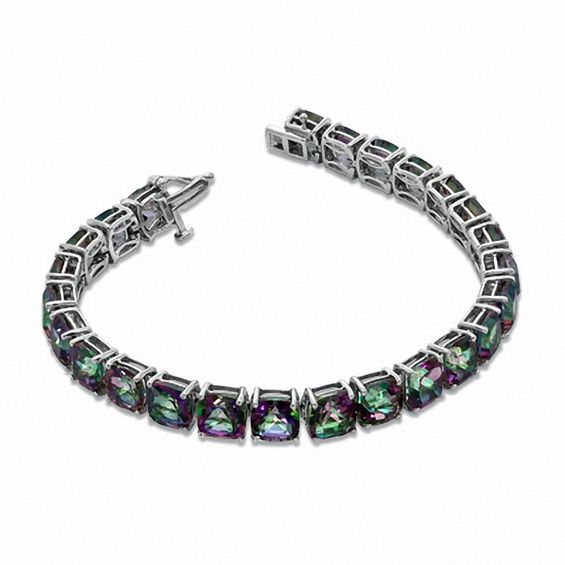 7.0mm Cushion-Cut Mystic FireÂ® Topaz Tennis Bracelet in Sterling Silver - 7.25"