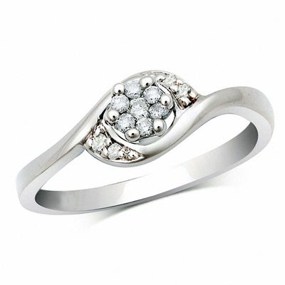 promise 1/5 CT. T.W. Princess Multi-Diamond Frame Pinched Shank