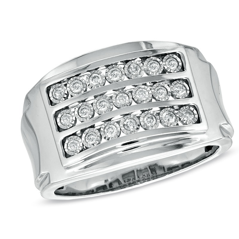 Main Image 1 of 1/4 CT. T.W. Diamond Triple Row Ring in Sterling Silver
