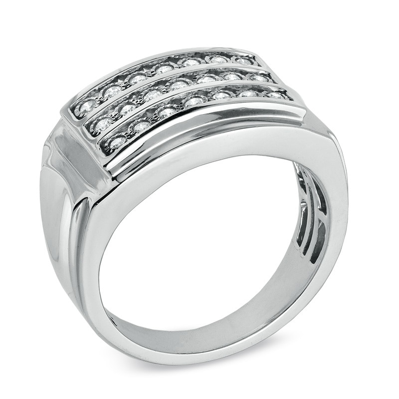 Main Image 2 of 1/4 CT. T.W. Diamond Triple Row Ring in Sterling Silver