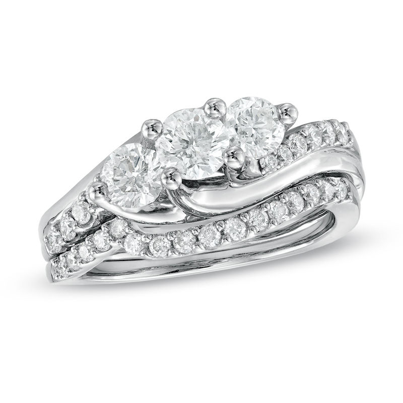 1-1/4 CT. T.W. Diamond Three Stone Bridal Set in 14K White Gold