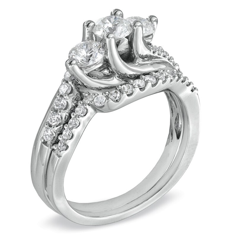 1-1/4 CT. T.W. Diamond Three Stone Bridal Set in 14K White Gold