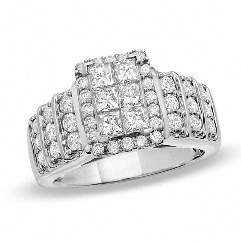 Main Image 1 of 1-1/2 CT. T.W. Princess-Cut Composite Diamond Engagement Ring in 14K White Gold