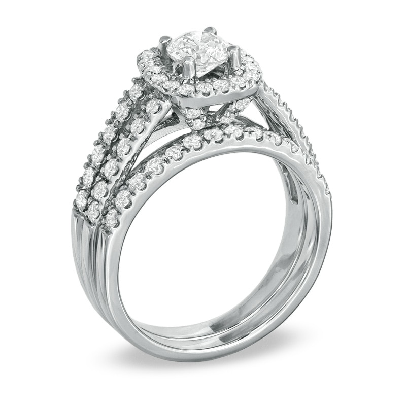 Main Image 2 of 1-1/2 CT. T.W. Diamond Split Shank Bridal Set in 14K White Gold