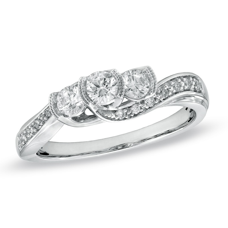 Main Image 1 of 1/2 CT. T.W. Diamond Three Stone Engagement Ring in 14K White Gold