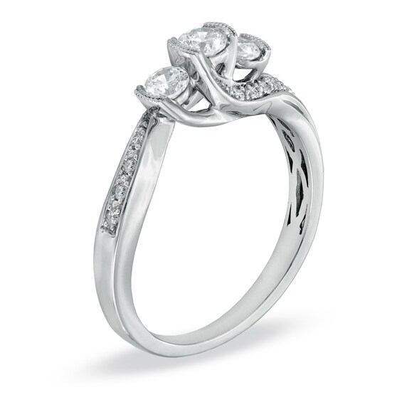 1/2 CT. T.w. Diamond Three Stone Engagement Ring in 14K White Gold