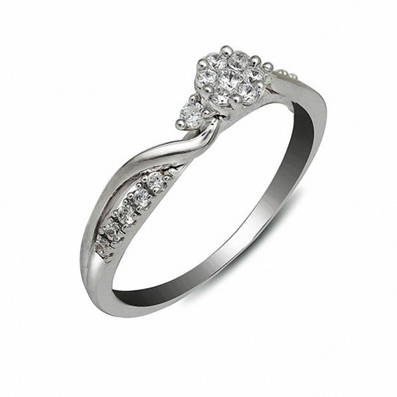 Cherished Promise Collectionâ¢ 1/4 CT. T.w. Diamond Flower Promise Ring in 10K White Gold