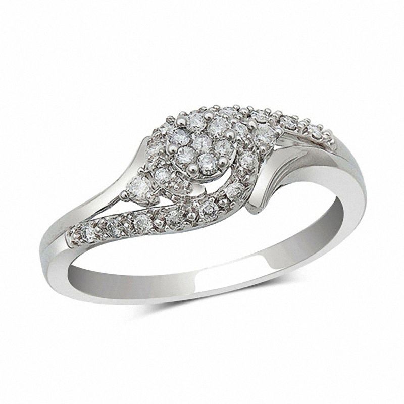 Main Image 1 of 1/5 CT. T.W. Diamond Flower Swirl Promise Ring in 10K White Gold