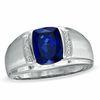 Thumbnail Image 1 of Cushion-Cut Lab-Created Blue Sapphire and Diamond Accent Ring in 10K White Gold