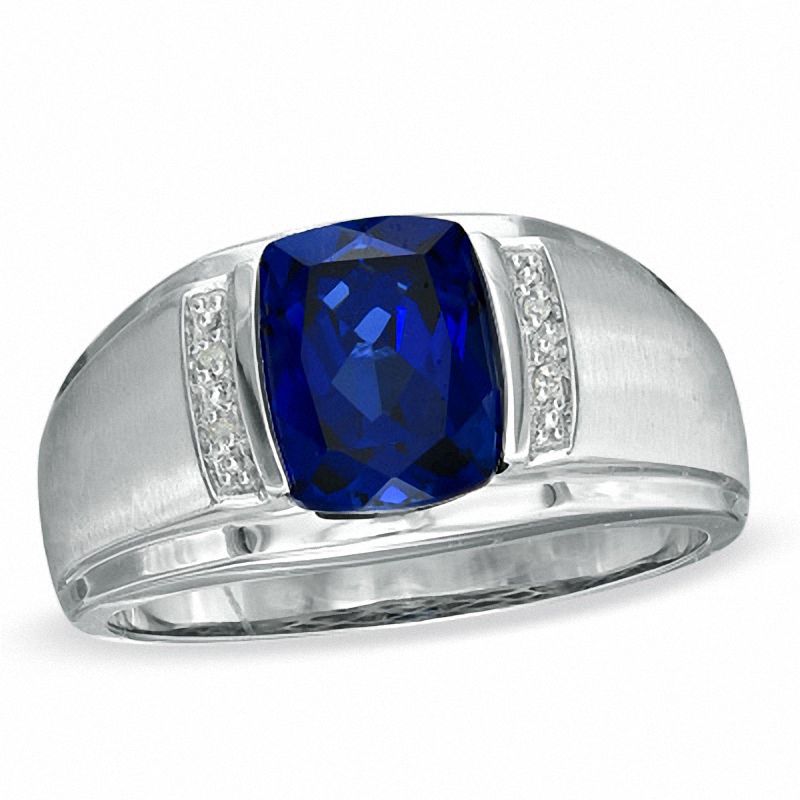 Men's Cushion-Cut Lab-Created Blue Sapphire and Diamond