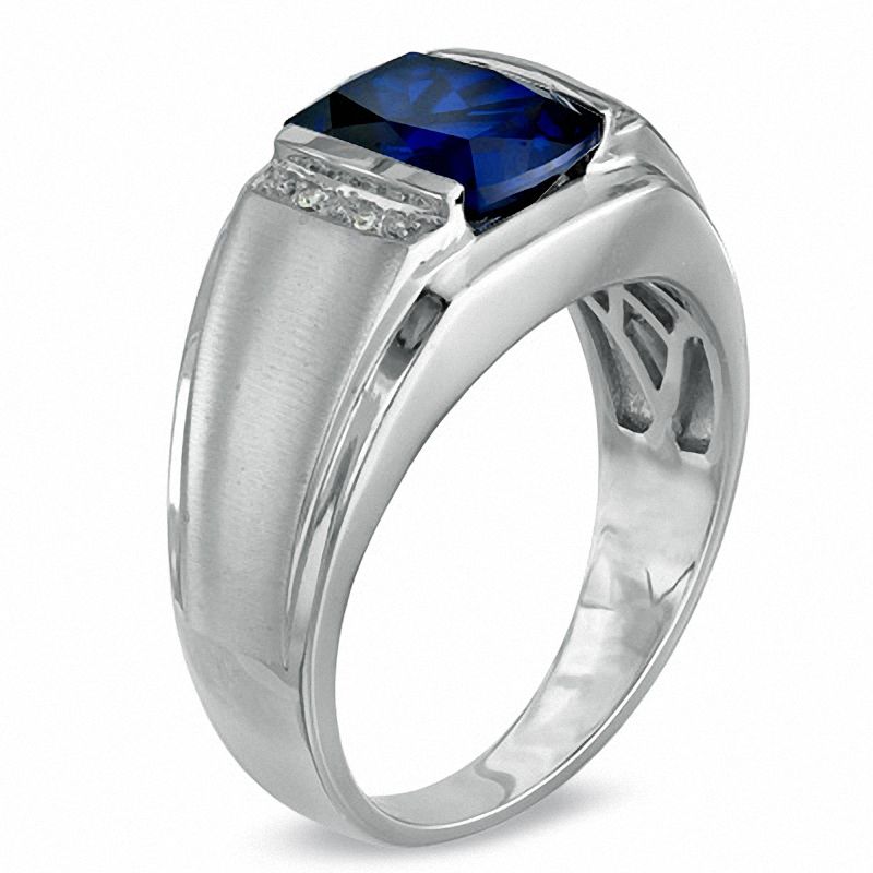 Men's Cushion-Cut Lab-Created Blue Sapphire and Diamond