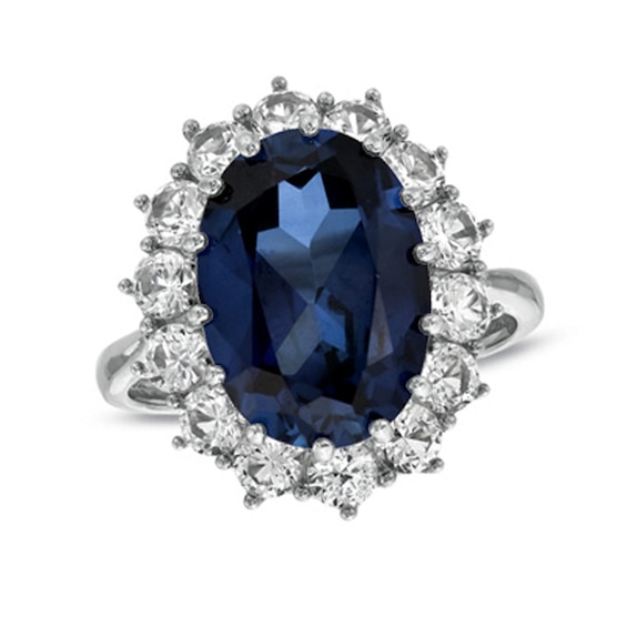 Lab-Created Ceylon and White Sapphire Frame Ring in Sterling Silver